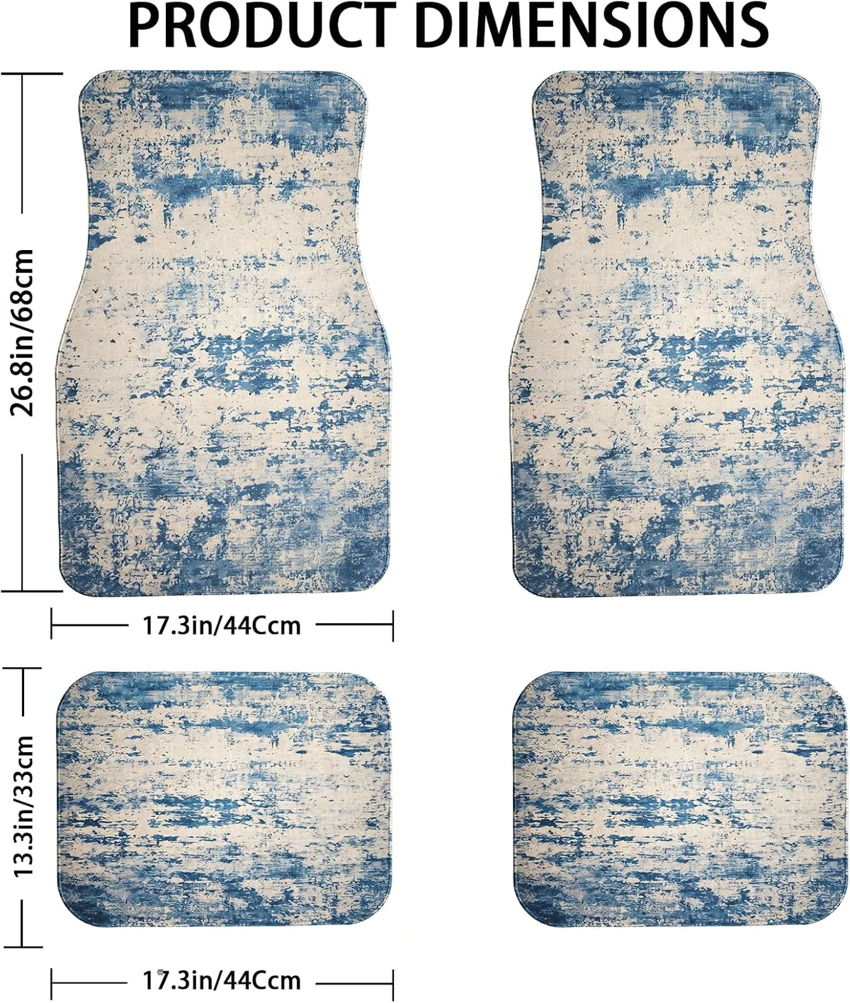 Premium Linen Modern Car Floor Mats Full Set |Mist Blue Abstract Distressed Car Decor for Women,Men | Waterproof All-Weather Universal Fit for SUV, Sedan | Luxury Car Accessories, Non-Slip