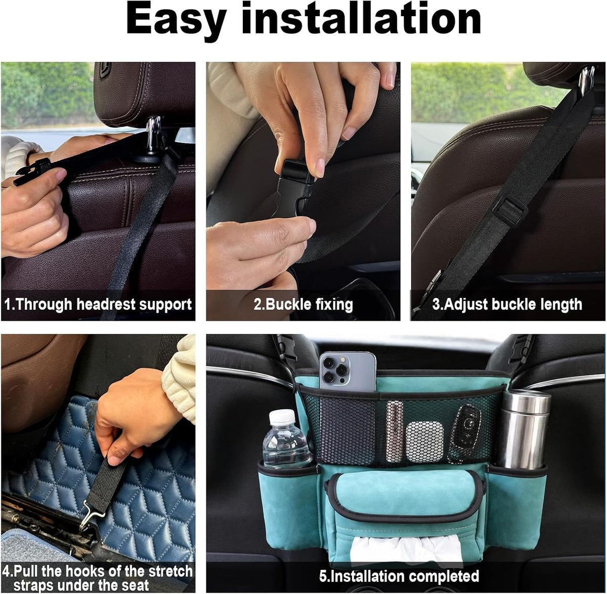 Car Handbag Holder Between Seats Suede Large Capacity Car Purse Holder Automotive Consoles, Fits Between Front Seats, Holds Wallet, Phone & Essentials (Blue)