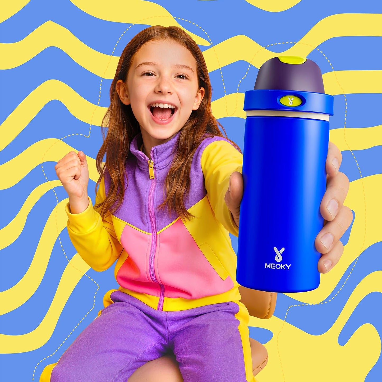 18 oz Insulated Water Bottle for Kids: Meoky Stainless Steel Water Bottle with 2-in-1 Straw and Spout Lid - Leak Proof, Cold for 24 Hours, BPA-Free for Boys School Sports, Celestial Sphere