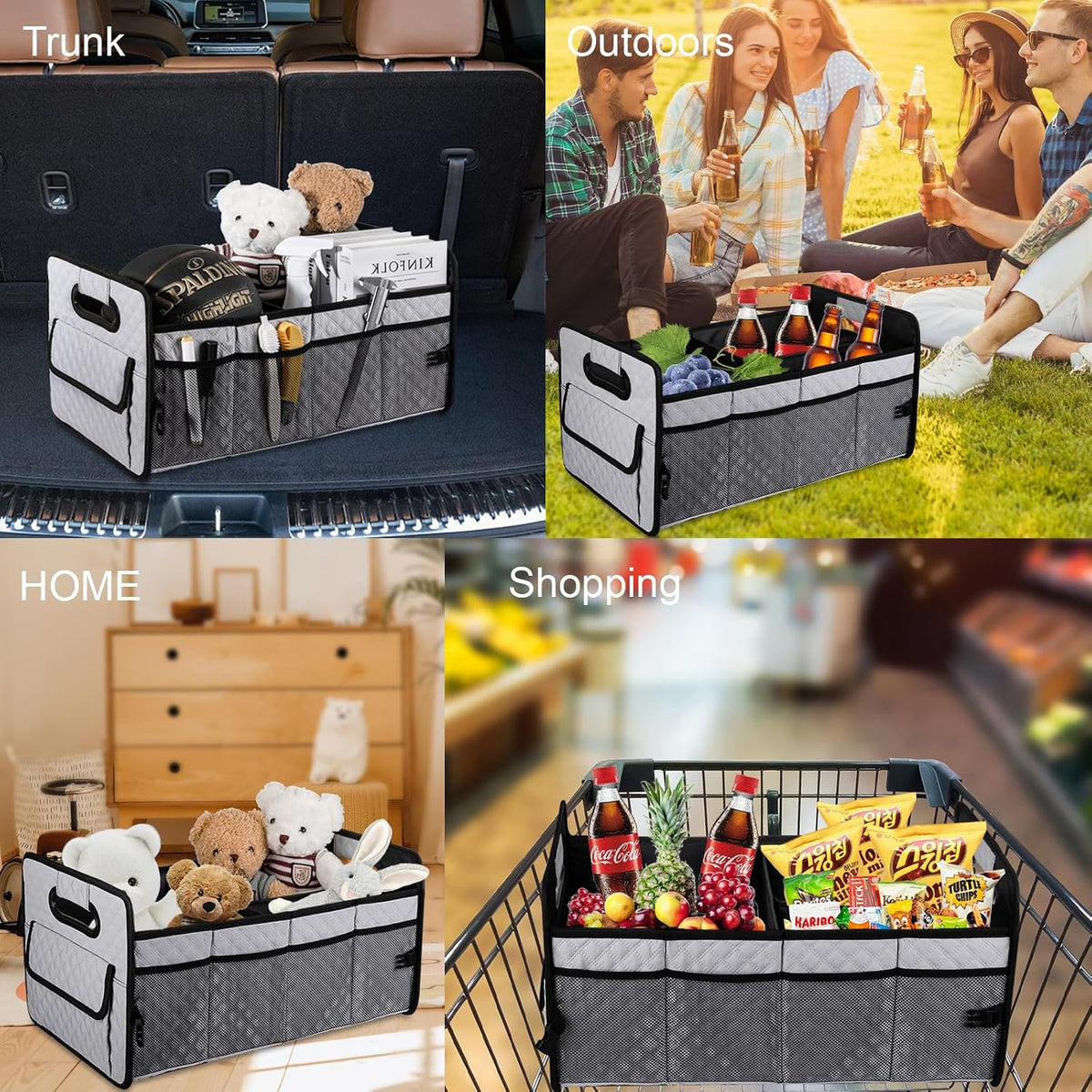 Car Trunk Organizer for SUV, Collapsible Car Storage Organizer Light Grey