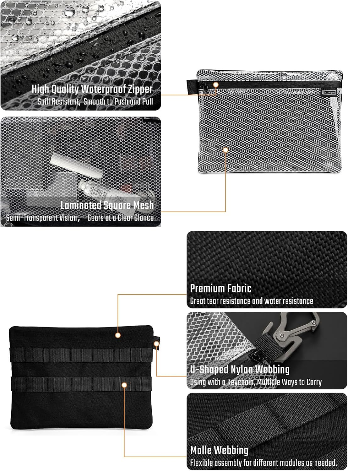 TACTICAL_GEEK Storage A10 EDC Mesh Pouch, Lightweight Travel Carry Bag, Portable Waterproof Organize Nylon Pouches, Multi-Purpose Utility Zipper Bags for Daily Organization Storage