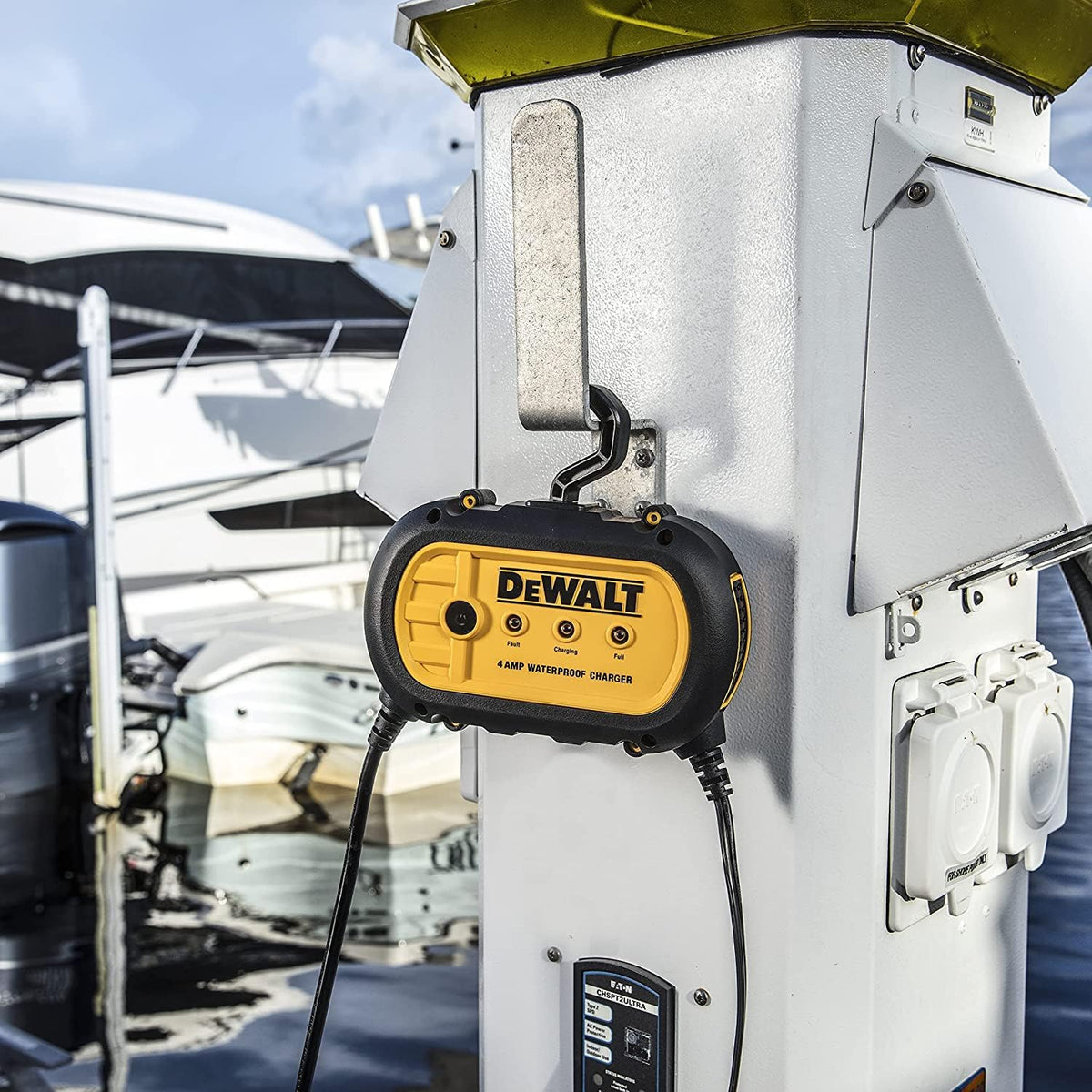 DEWALT DXAEWPC4 Fully Automatic 4 Amp 12V Waterproof Battery Charger/Maintainer with Cable Clamps
