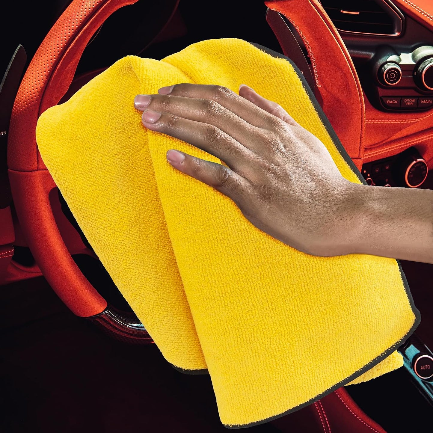 Detailer's Preference Dual Pile 400 GSM Microfiber Towels with Black Trim, All-Purpose Terry Weave Cleaning Cloths for Auto, Home, Boat, Scratch-Free & Reusable, 16x24 Inches, 12-Pack
