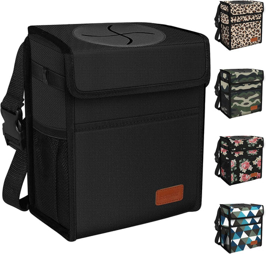 Femuar Leak Proof Car Trash Can with Lid - Waterproof Automotive Garbage Bin for SUVs, Collapsible and Portable Car Trash Bag, Black