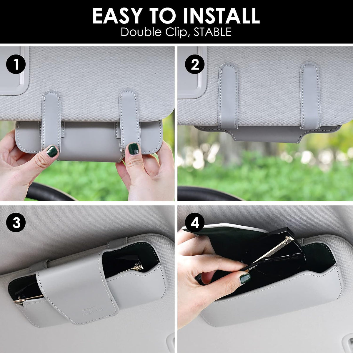 Sunglass Holder for Car Visor, Car Sunglasses Holder Leather, Eyeglasses Holder Glasses Storage Case Visor Accessories
