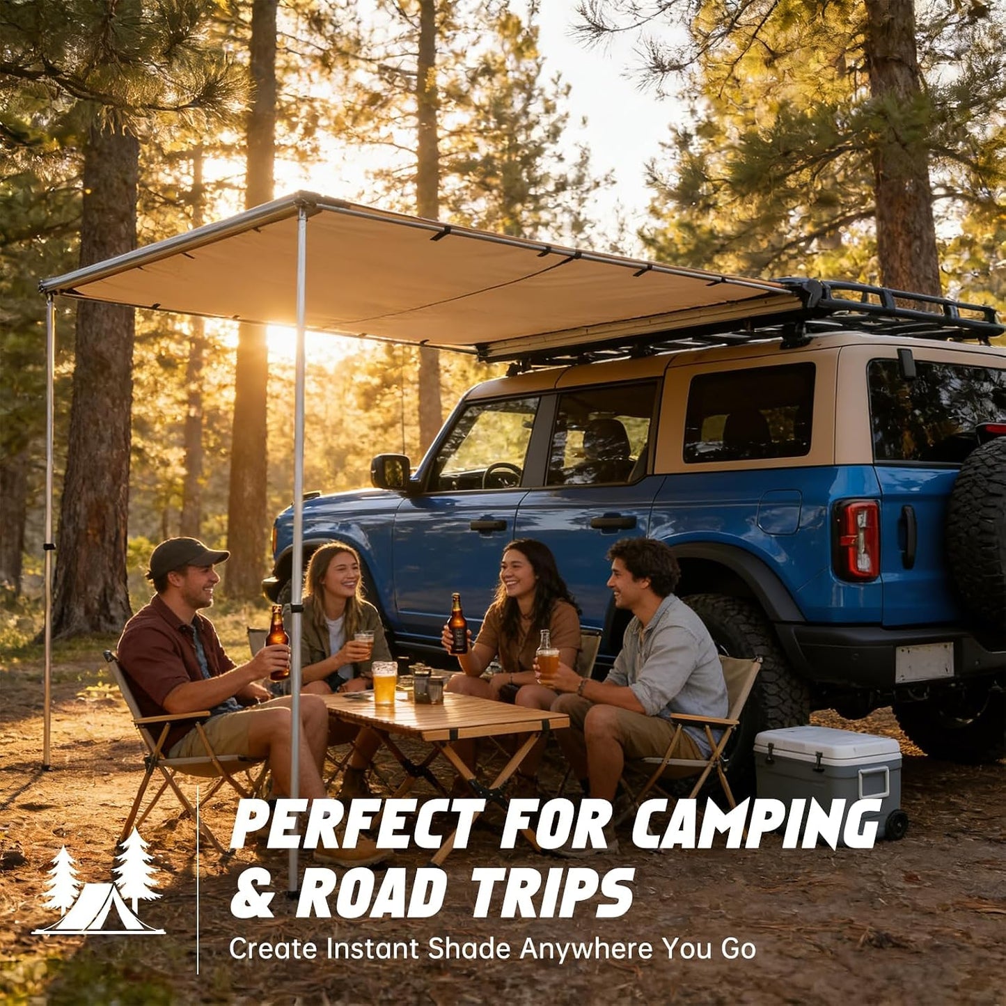 Vehicle Awning 8.2'x10' - Car Awning Roof Rack Pullout Sun Shade, Upgraded Twist-Lock Aluminum Poles, Vehicle 4x4 Side Canopy for SUV Truck Van Overlanding Camping, UV50+ PU10000mm Waterproof