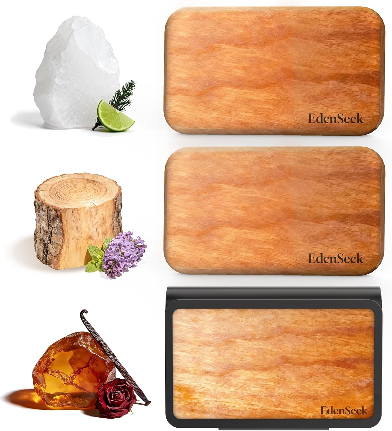 Wooden Car Air Freshener | FSC-Certified Original Wood, Visor Metal Clip, 100% Pure Essential Oils, Long-Lasting Odor Eliminator, 3 Refillable Scents Diffuser for Cars, Trucks, SUVs