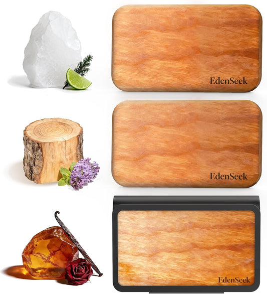 Wooden Car Air Freshener | FSC-Certified Original Wood, Visor Metal Clip, 100% Pure Essential Oils, Long-Lasting Odor Eliminator, 3 Refillable Scents Diffuser for Cars, Trucks, SUVs