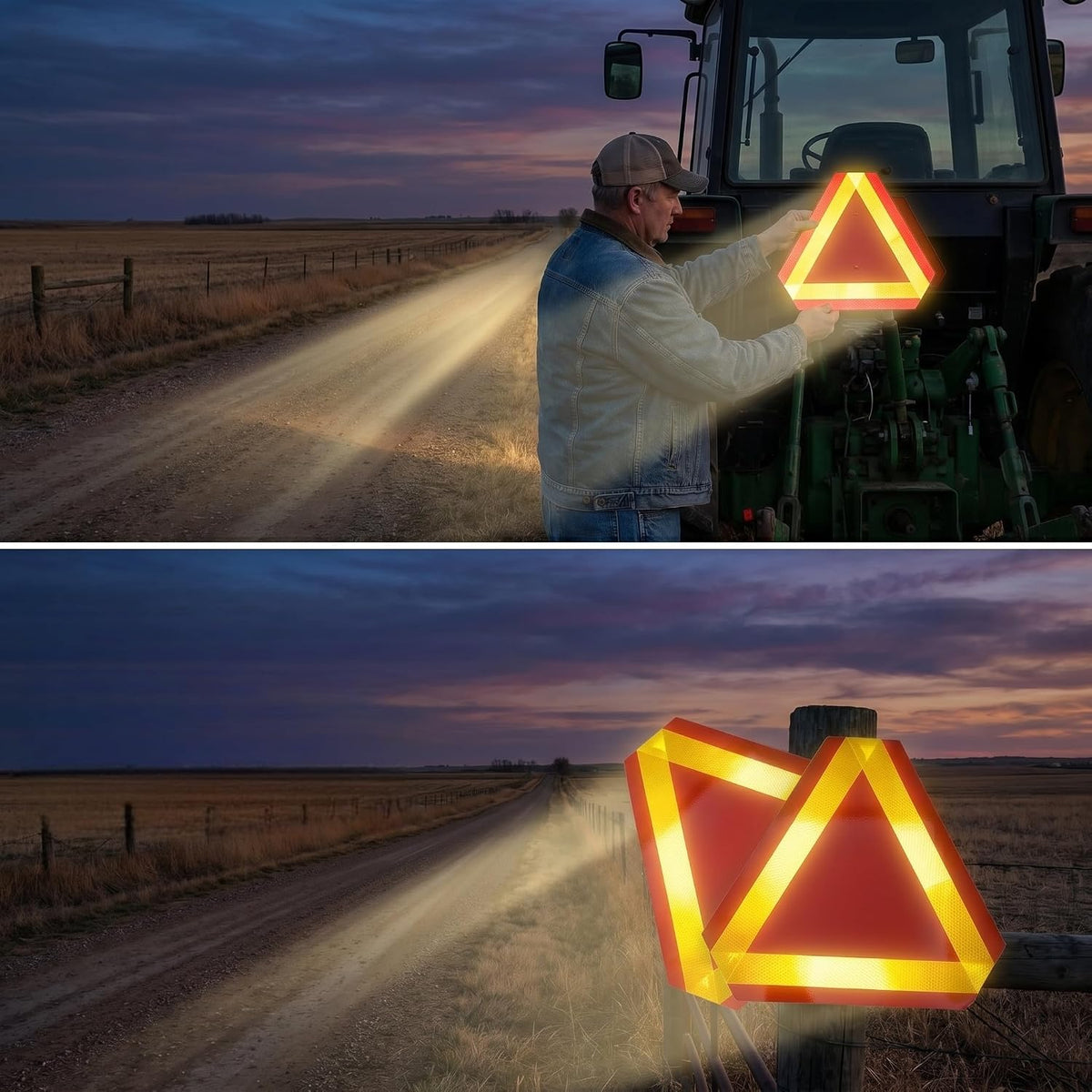 2Pcs Slow Moving Vehicle Safety Sign, Reflective Triangle Reflectors for Golf Cart UTV Trailer, Aluminum SMV Warning Decals Accessories