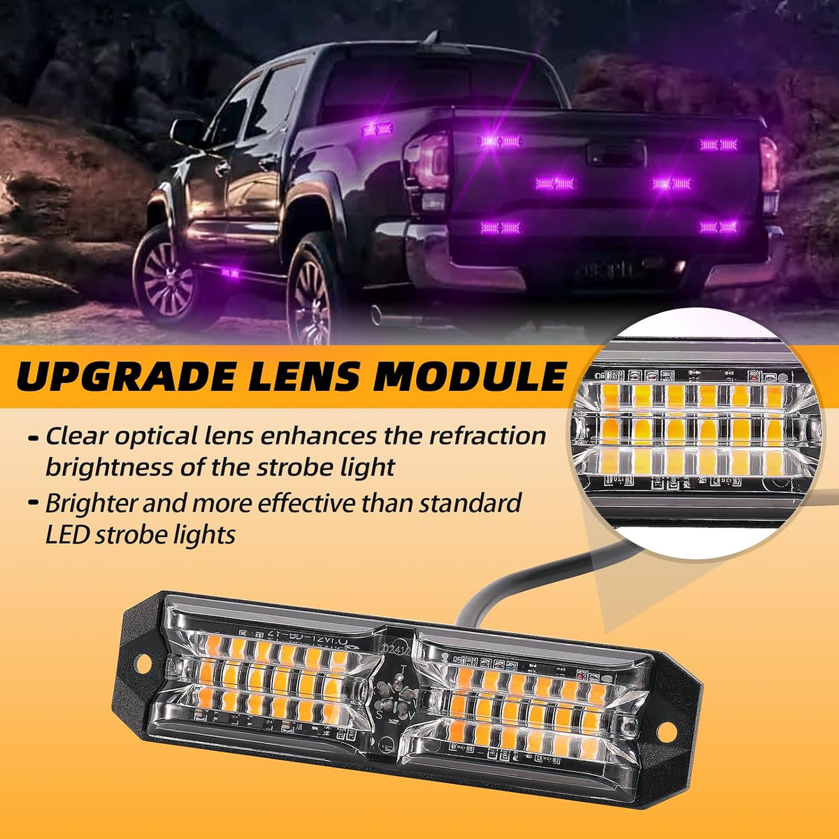 8-pcs Purple Funeral Escort LED Emergency Flashing Strobe Lights, Sync Feature Surface-Mount Beacon Hazard Light for Vehicles, Trucks, and Cars
