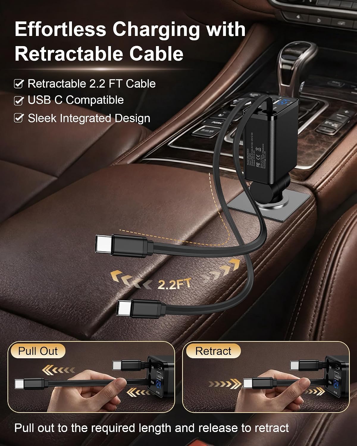 Retractable Car Phone Charger for Samsung S26 Android Fast USB C iPhone 18