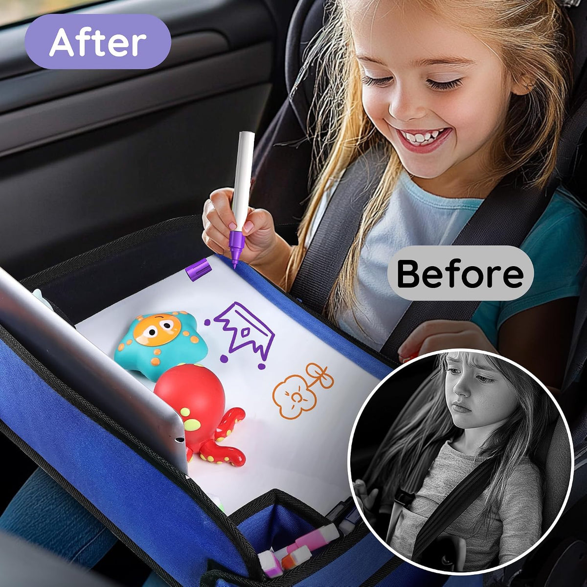 Kids Lap Desk Tray for Road Trip Activities, Portable Blue 1PCS