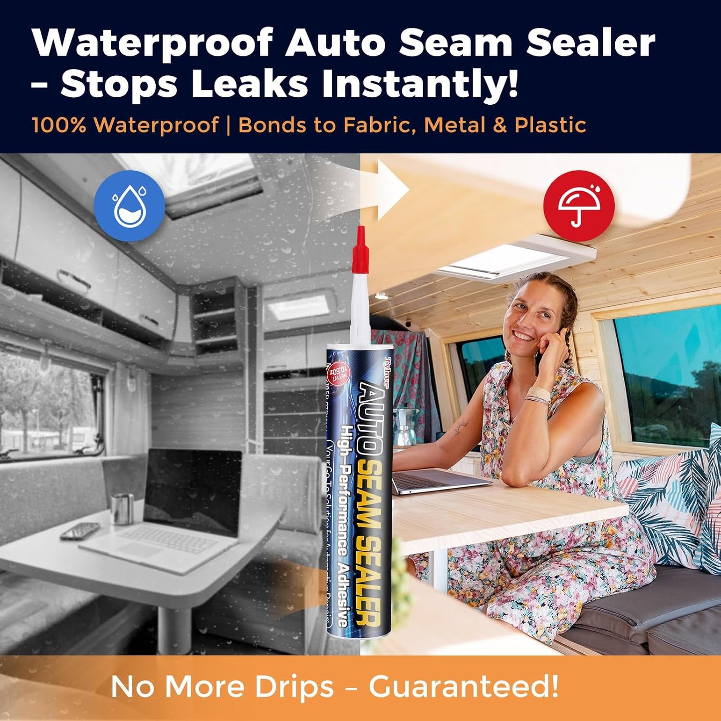[Black] Seam Sealer Automotive-Professional Grade High Strength Waterproof Automotive Adhesive for Auto Body Repair, Rust & Leak Prevention-Quick Paintable Sealant for Metal, Plastic -10.5Oz Tube