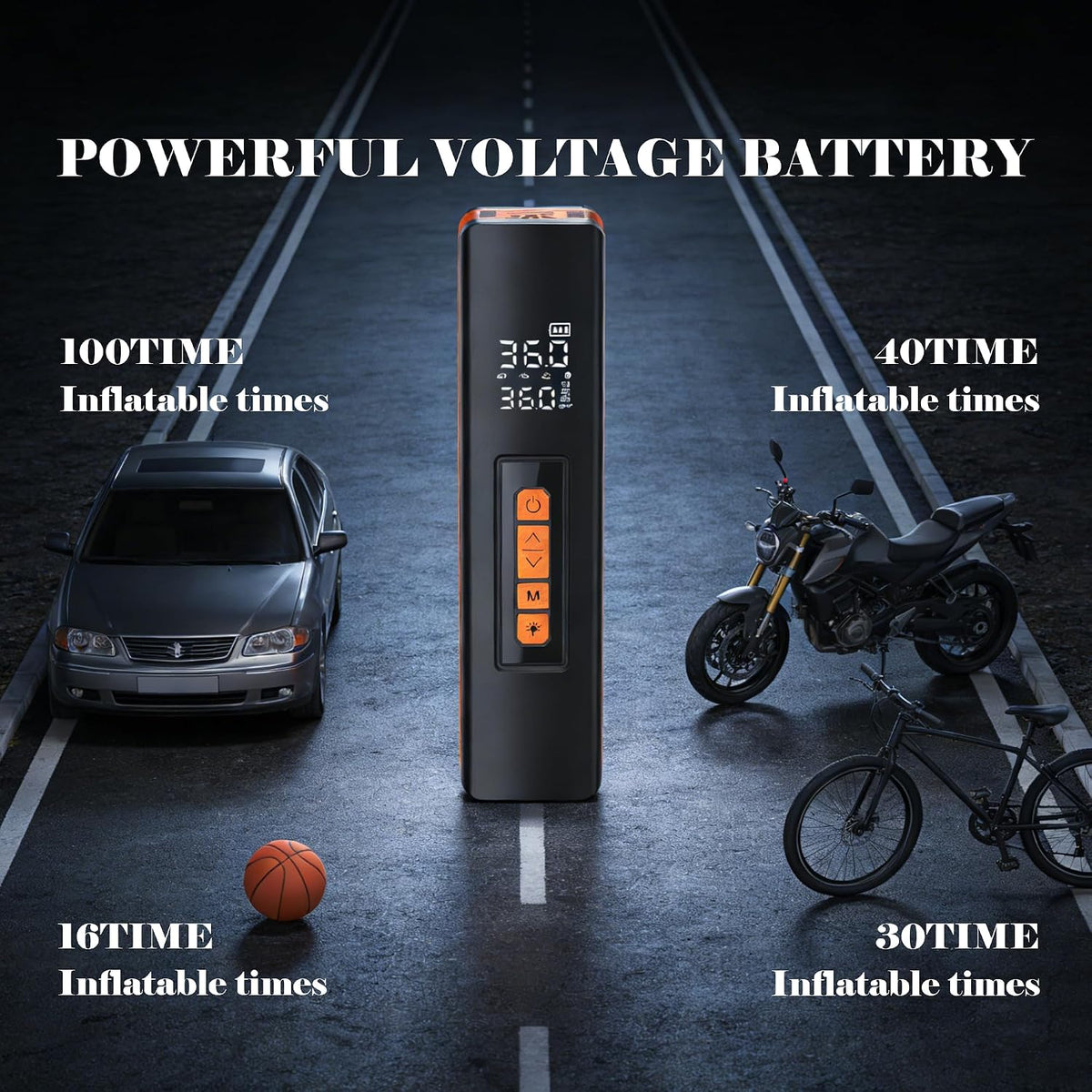 Tire Inflator Portable Air Compressor, 5X Faster Portable Air Compressor for Car Tires with Powerful Battery (Orange)