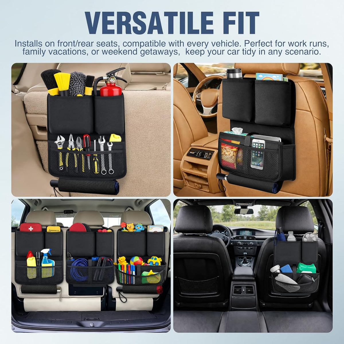 Nilight Car Seat Back Organizer 2PCS Black Oxford Fabric Universal