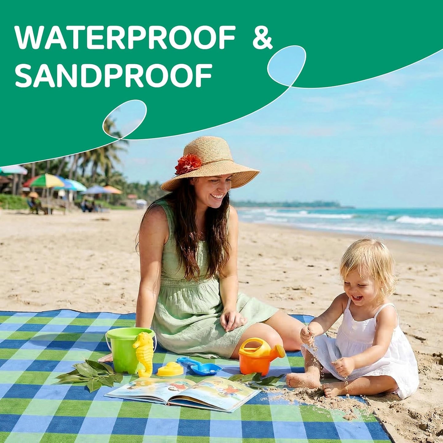 RYCHIC Waterproof Picnic Blanket Beach Outdoor Camping Mat Rug Extra Large Foldable Cute Big Travel Essential Accessories Gift Park Patio Lawn Garden Grass Ground Play Music Festival Concert Must Have
