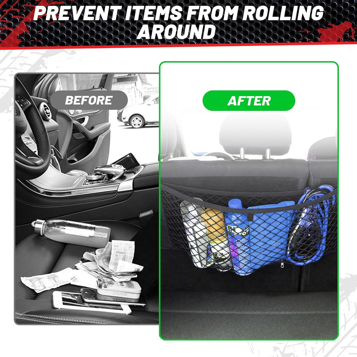 RED WOLF Universal Cargo Net Pocket Elastic Netting Car Mesh Pouch for Trunk RV Boats Home Cargo Storage with Screws and Hooks (21.7'' x 9.8'')