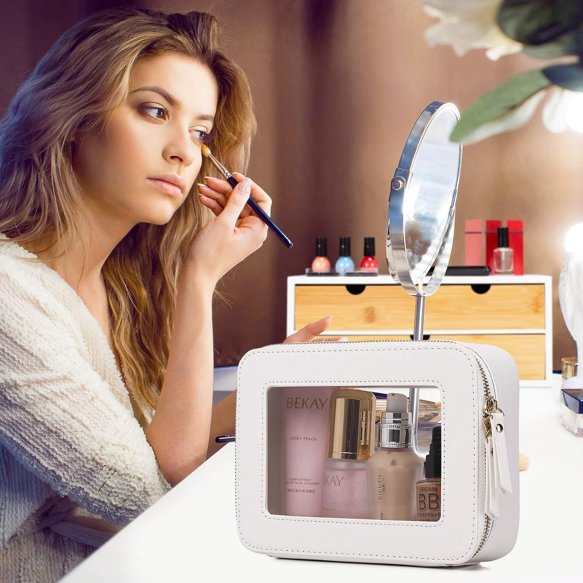 Pinkmik Clear Makeup Bag, (White, M)