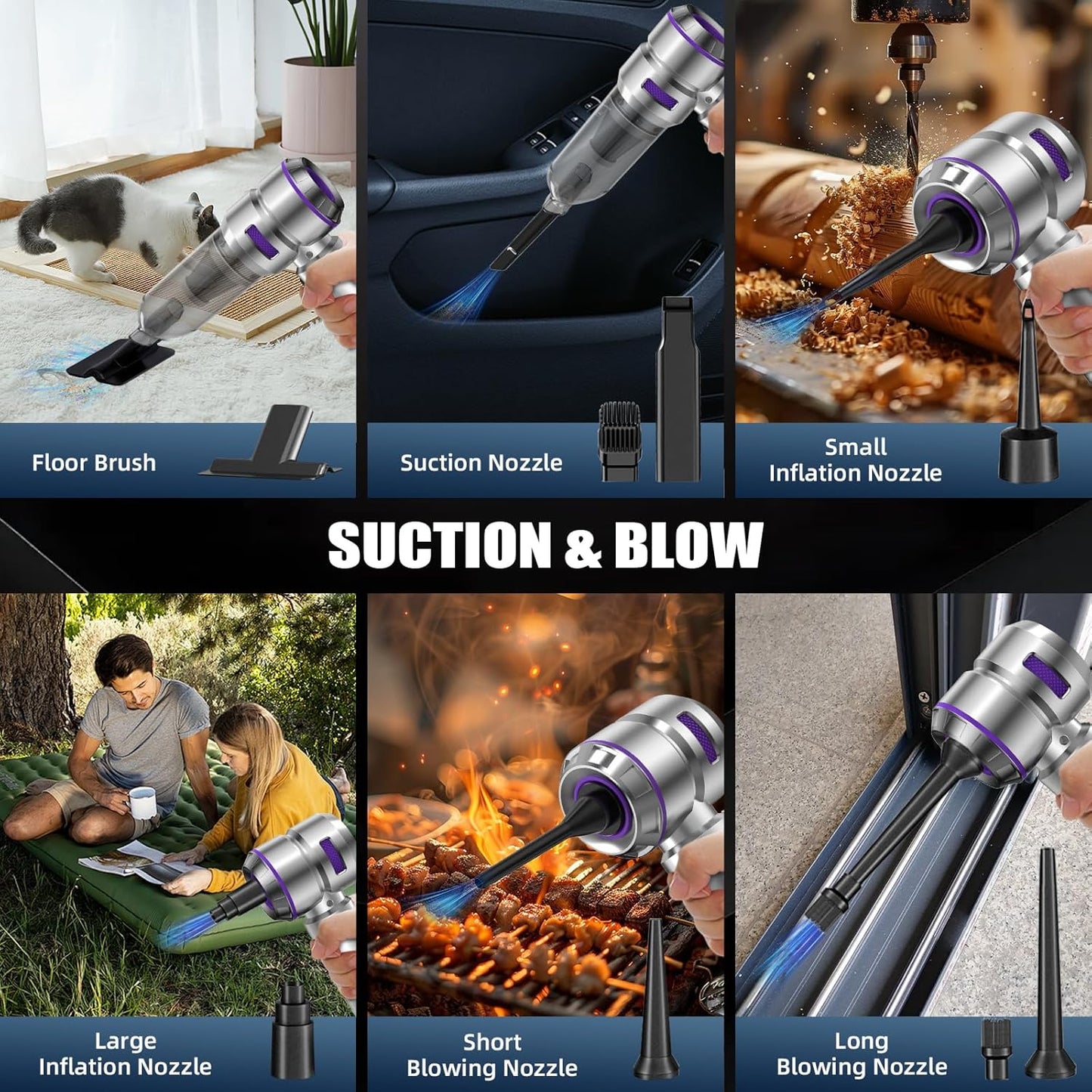 Car Vacuum Cleaner High Power - 22000PA Portable Car Vacuums 4 in 1 Compressed Air Duster & Blower Hand Held Vacuum Cordless with Brushless Motor for Cars Home Office Camping Ideal Gifts for Men women