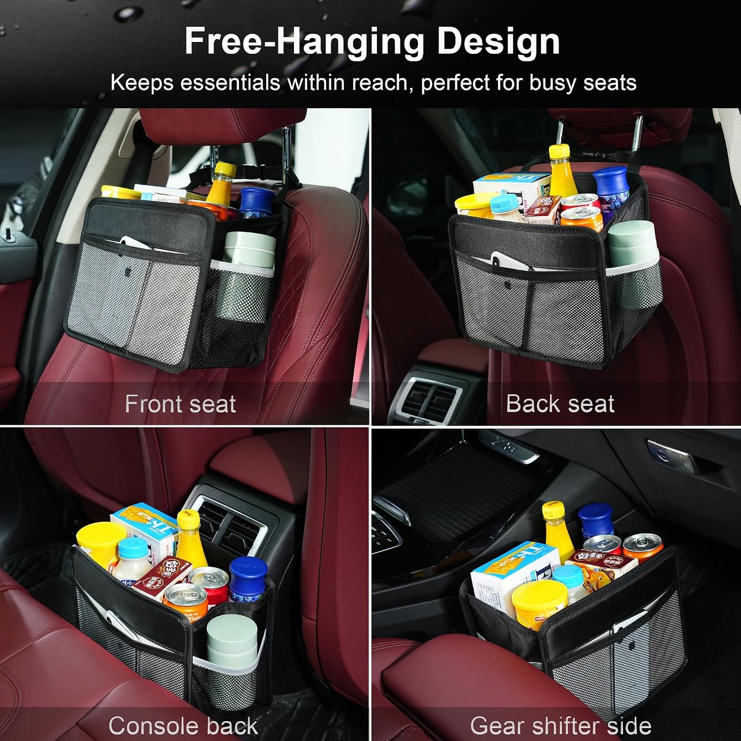Car Back Seat Organizer and Storage Bag, Premium 1680D Oxford Cloth Collapsible Universal Hanging Car Seat Back Organizer for Kids & Adults