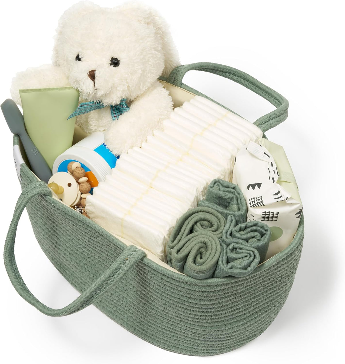 Natemia Diaper Caddy Organizer - Large, Lily Pad - Portable Rope Handles For Car Organizer - Three Compartments for Storage - Versatile Gift Bag For Baby Shower & Registry