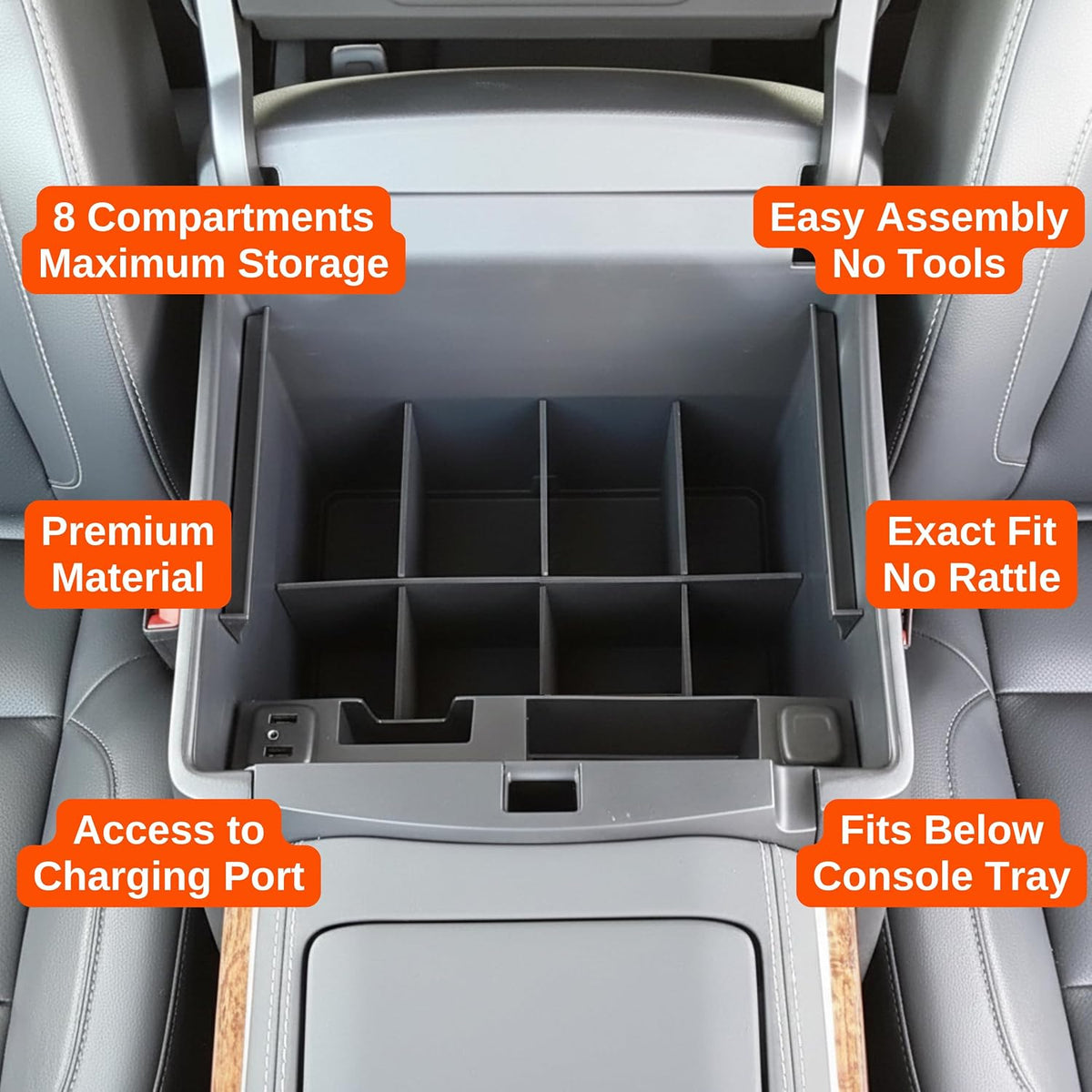 Vehicle OCD - Center Console Organizer for Chevy Tahoe/Suburban/GMC Yukon/XL (2015-2020) (Full Console w/Bucket Seats ONLY) - Made in USA - SLX110