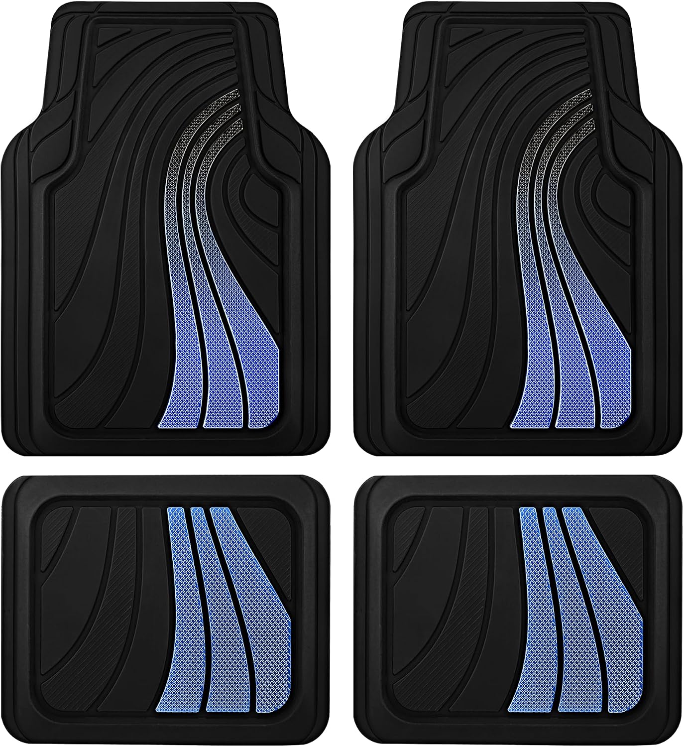 Road Comforts Car Floor Mats Full Set – Front & Rear Car Floor Mats with Aluminum Design, Anti-Slip Backing, All-Weather Protection, Trim-to-Fit Car Mats for Most Sedans, SUVs & Vans - - Blue