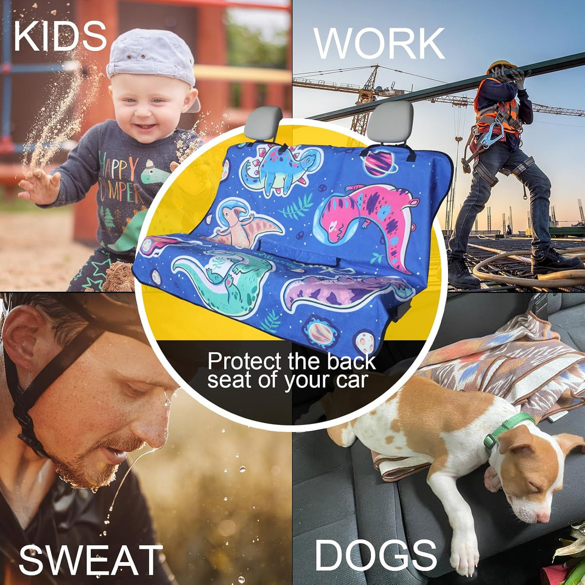 Back Seat Cover for Car Trucks Van SUV,Waterproof Rear Bench Towel Seat Covers for Dogs and Kids,Automotive Backseat Protector (Cartoon Dinosaur)