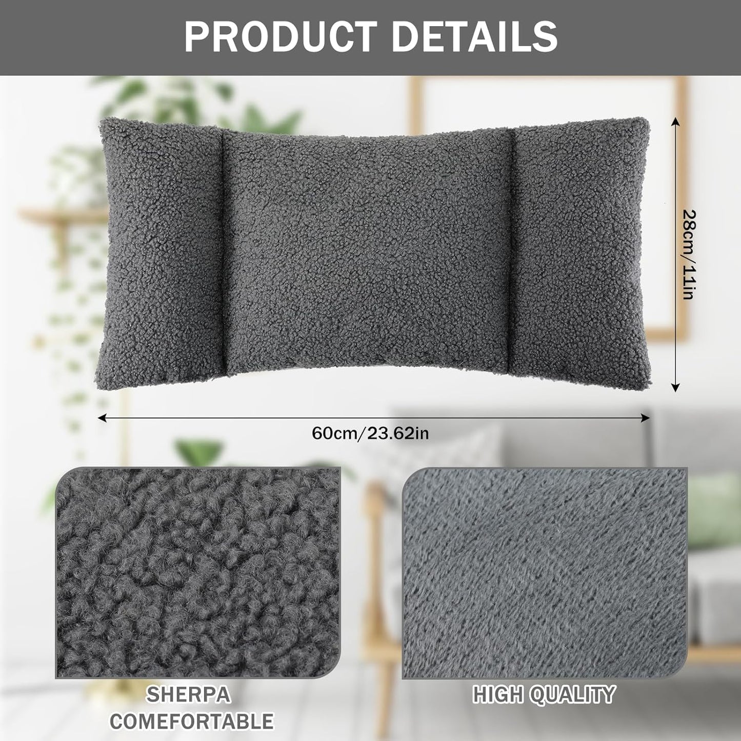 Queekay Fleece Lumbar Support Pillow 3 Section Back Pillow Office Chair for Back Support Comfortable Lumbar Cushion for Car Seat Pain Relief Sofa Rest(Dark Gray)