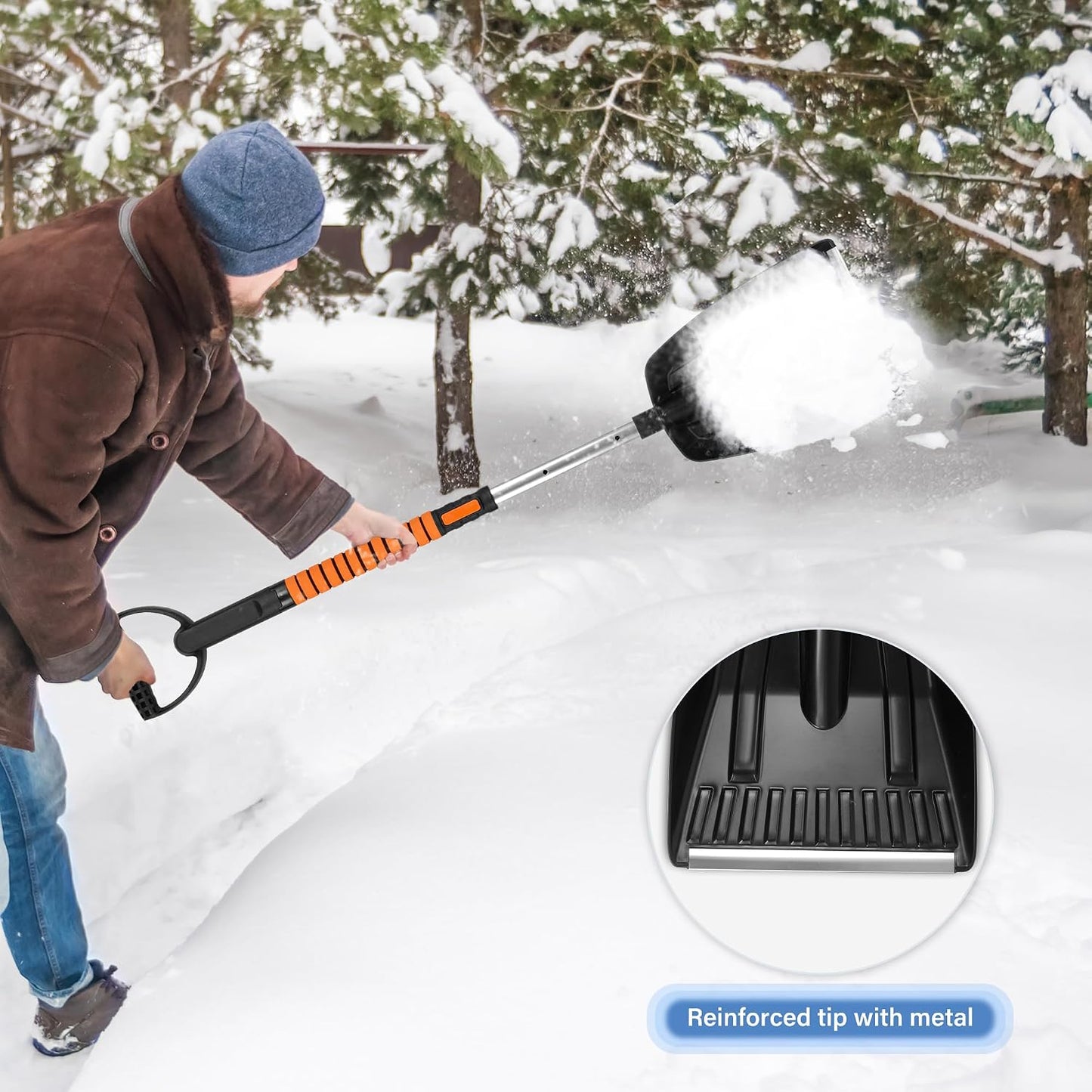 5-in-1 Extendable Snow Shovel and Ice Scraper for Car, 31"-40" Snow Brush with Squeegee, Pivoting Brush Head & Foam Grip for Windshield, Truck, SUV