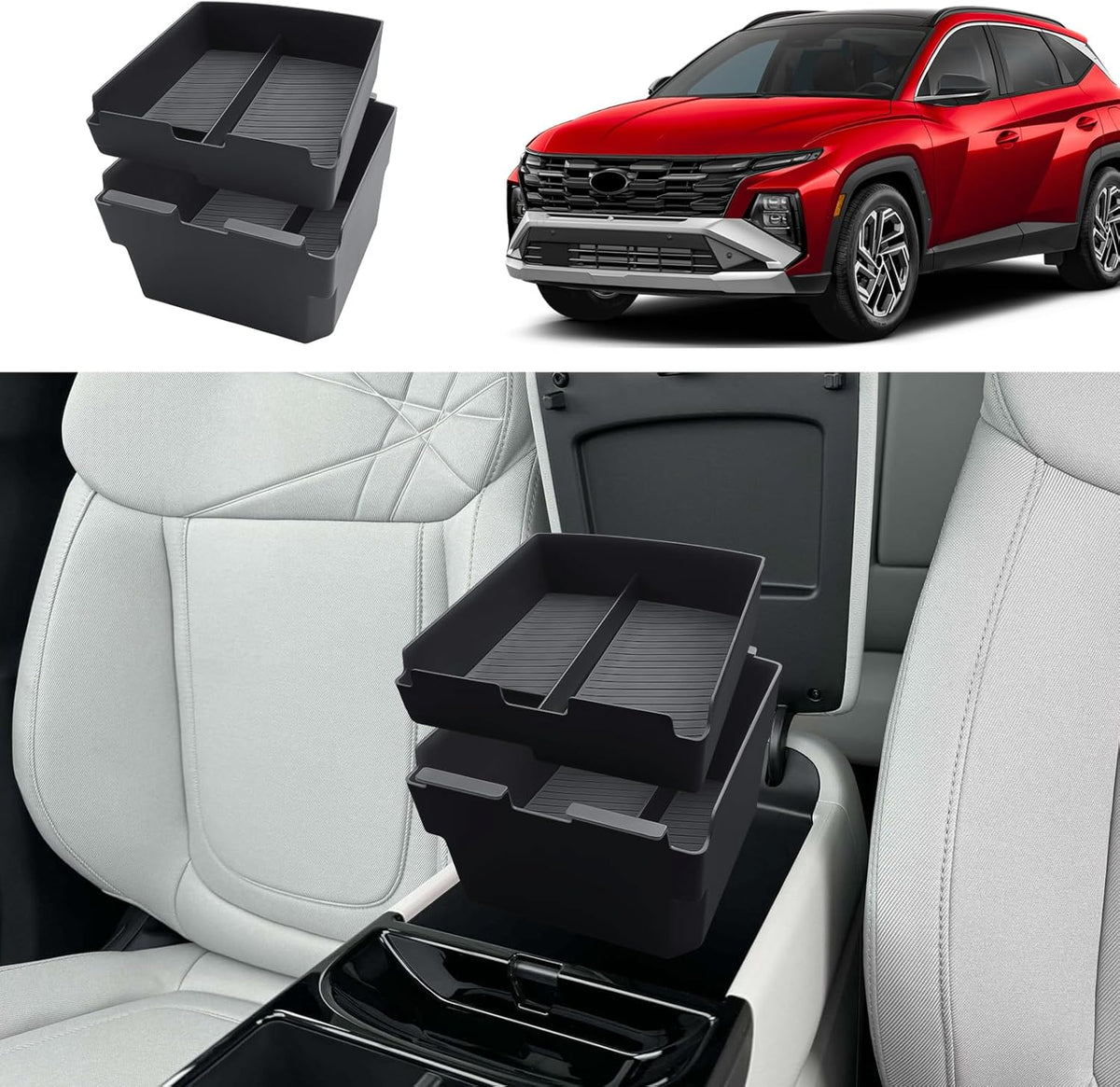 ECOZEN Double-Layer Center Console Organizer For 2025-2026 Hyundai Tucson(Limited)/2025-2026 Tucson Hybrid/Tucson Plug-in Hybrid Armrest Organizer - ONLY Fit 2025-2026 Tucson With Electronic Shift