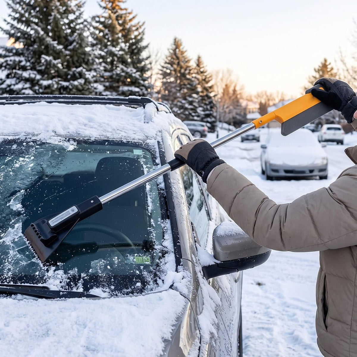 Car Snow Brush, 78-94cm Extendable, Serrated Blade