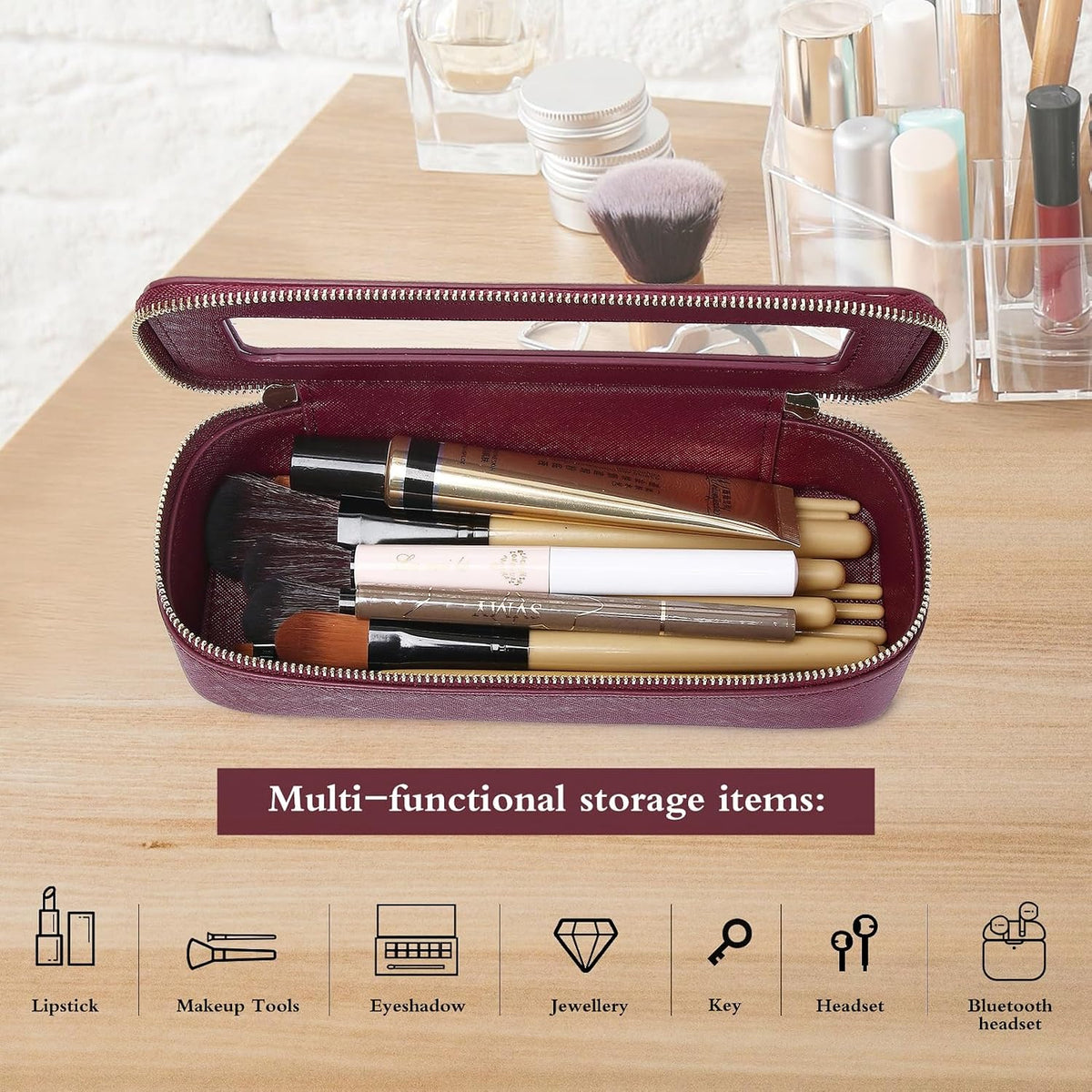 Pinkmik Makeup Brush Case, Burgundy, SLIM