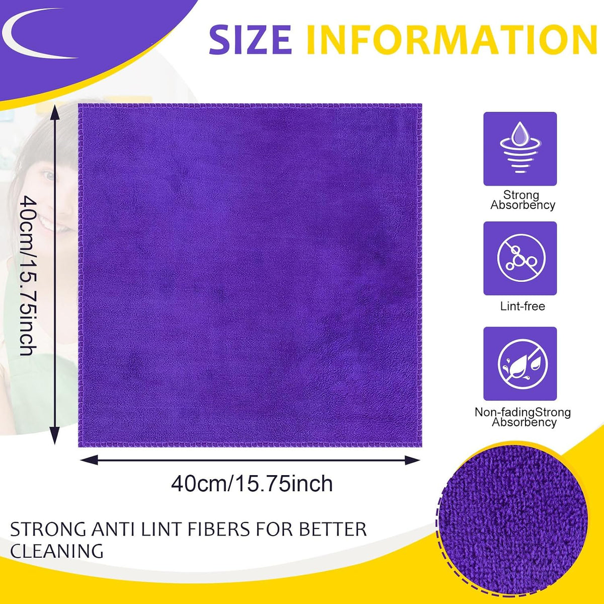 Nuenen Car Microfiber Clean Cloths, Purple, 16 x 16 Inch, 120 Pcs