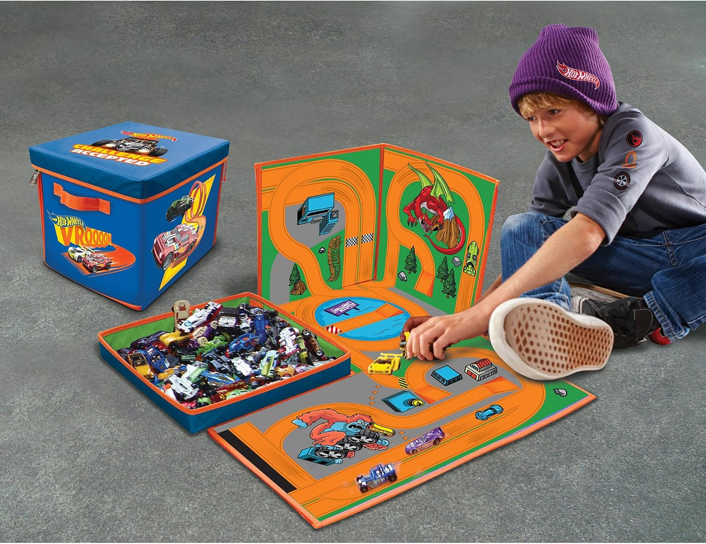 Tara Toy ZipBin 300 Car Storage Cube & Playmat - Holds 300 Cars, Durable Toy Organizer for Kids Age 3+, Playmat and Storage Solution