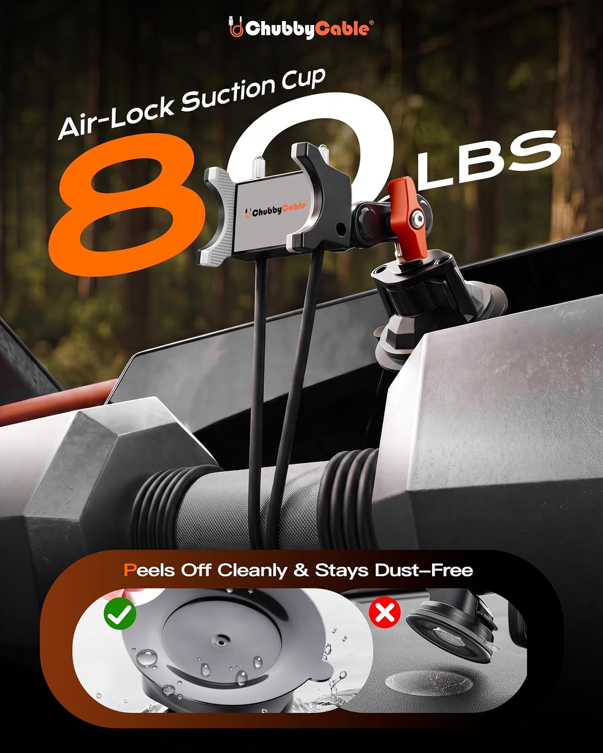 ChubbyGrip Car Phone Holder with Suction Cup and Clamp Head
