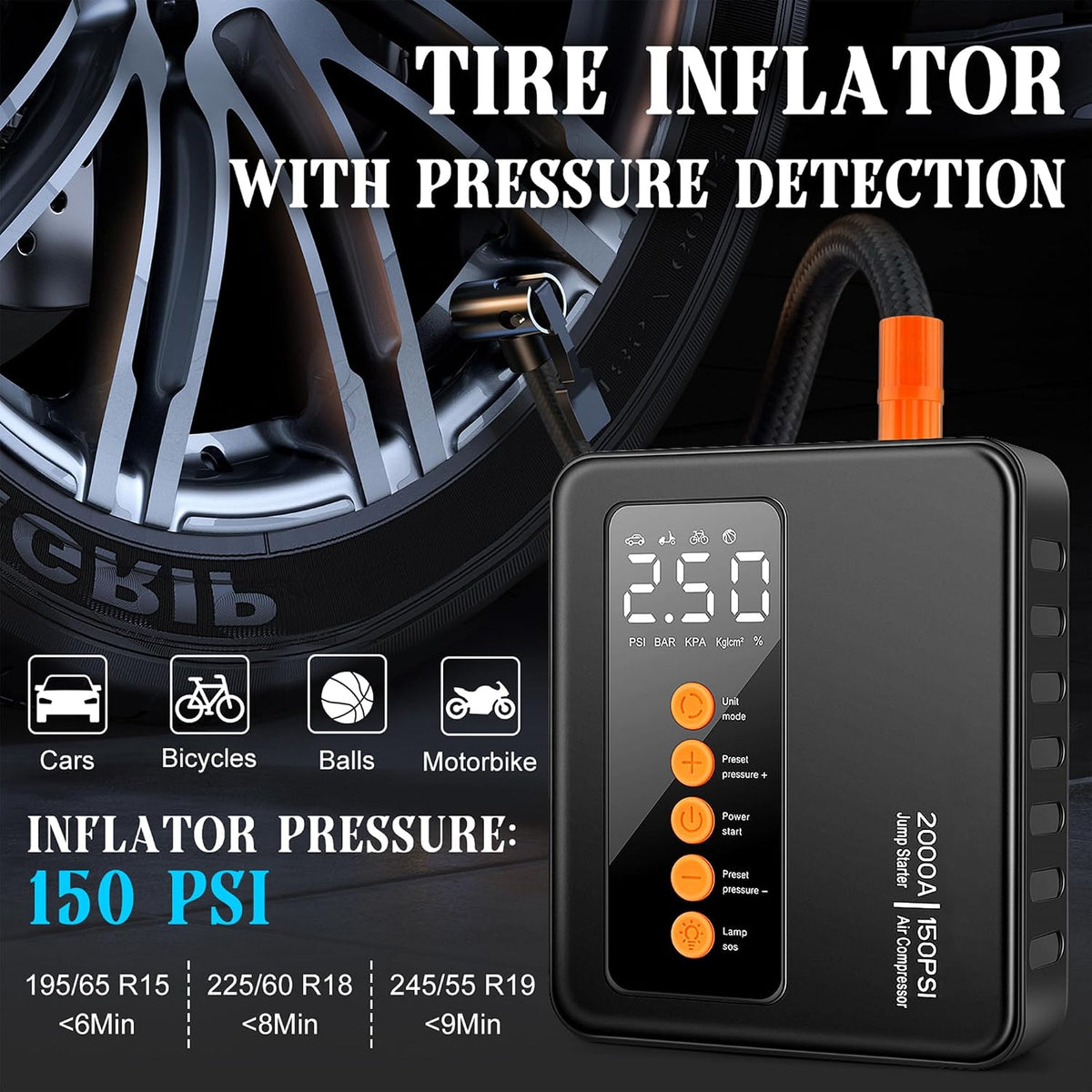 Car Jump Starter 2000A with Tire Inflator