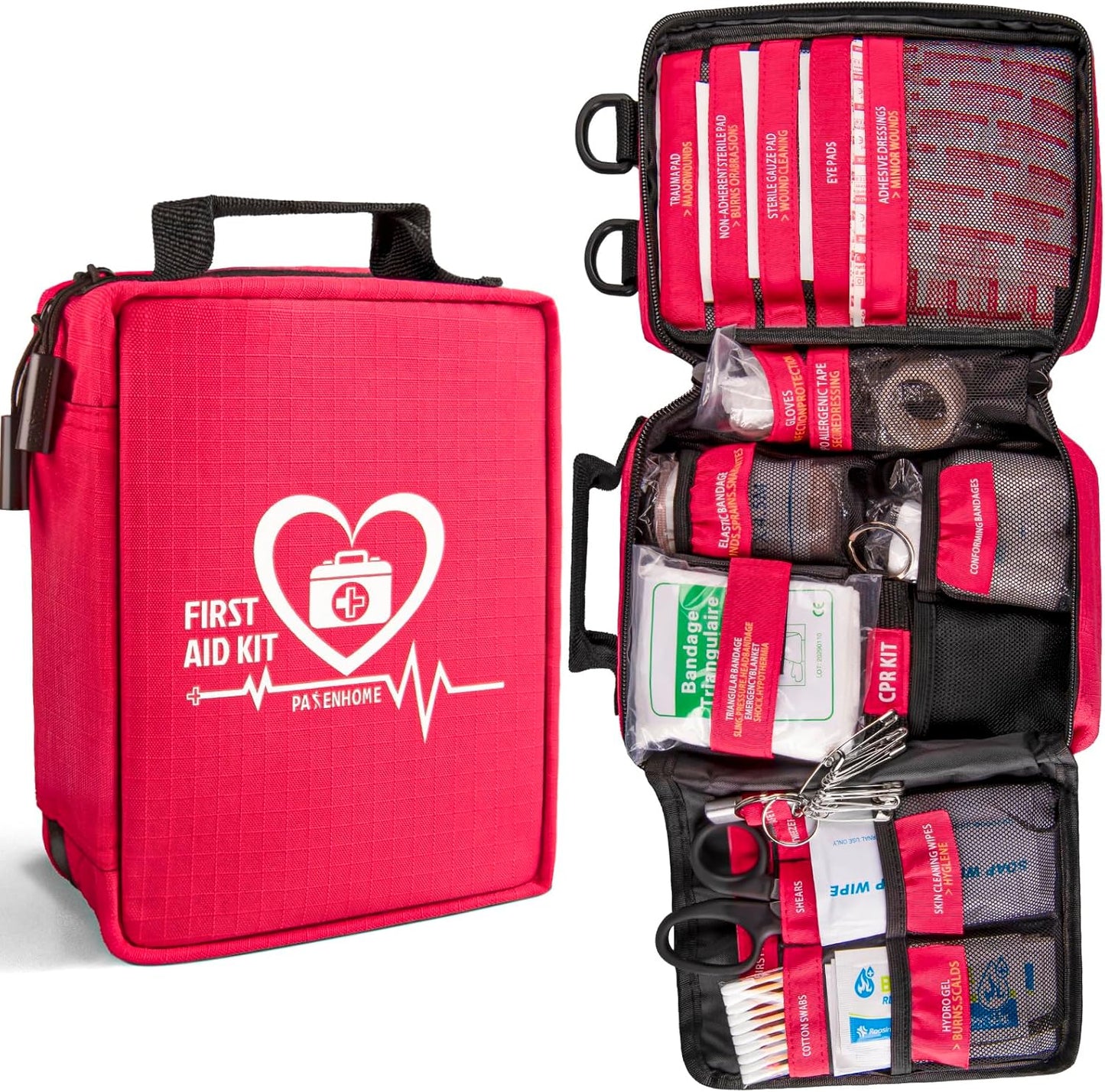 First Aid Kit with Rapid-Response Labeled Compartments, Compact Waterproof Emergency Kit with Molle Straps for Car, Camping, Home, Hiking, Travel