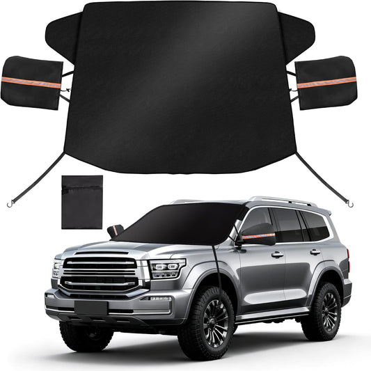 Car Windshield Cover for Ice and Snow, 600D Oxford Fabric Winter Frost Cover with Side Mirrors Cover, Frost Guard Windshield Cover for Car, SUV(68x 47 Inch)