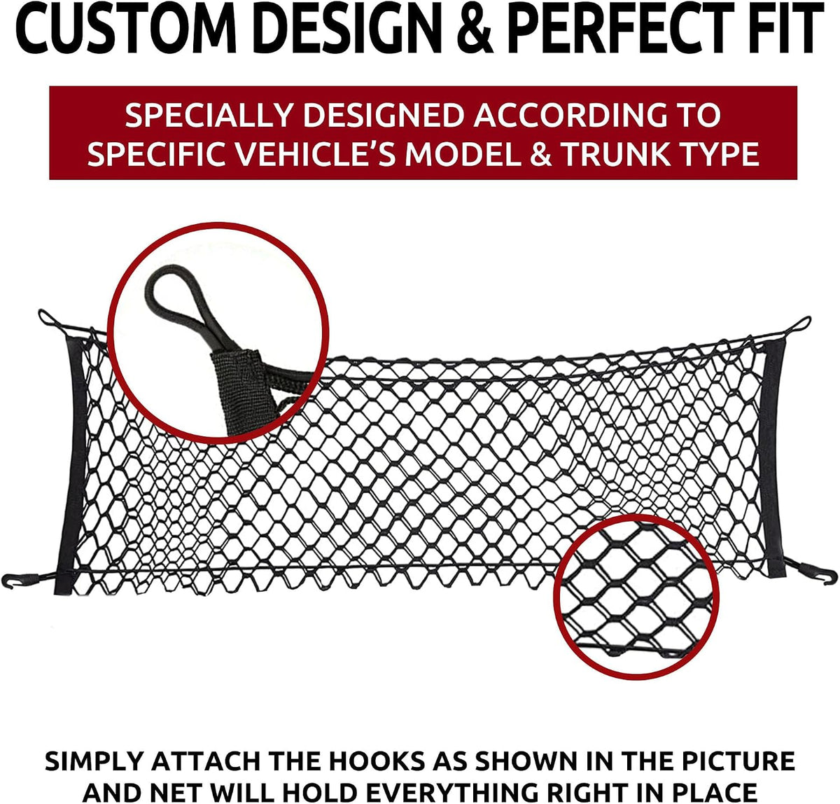 Envelope Style Trunk Mesh Cargo Net for Infiniti JX35 QX60 + HYBRID 2013 - 2025, Automotive Exterior Accessories - Car Trunk Storage Organizers, Cargo Bed Net for Car, Smart Vehicle Storage Organizer