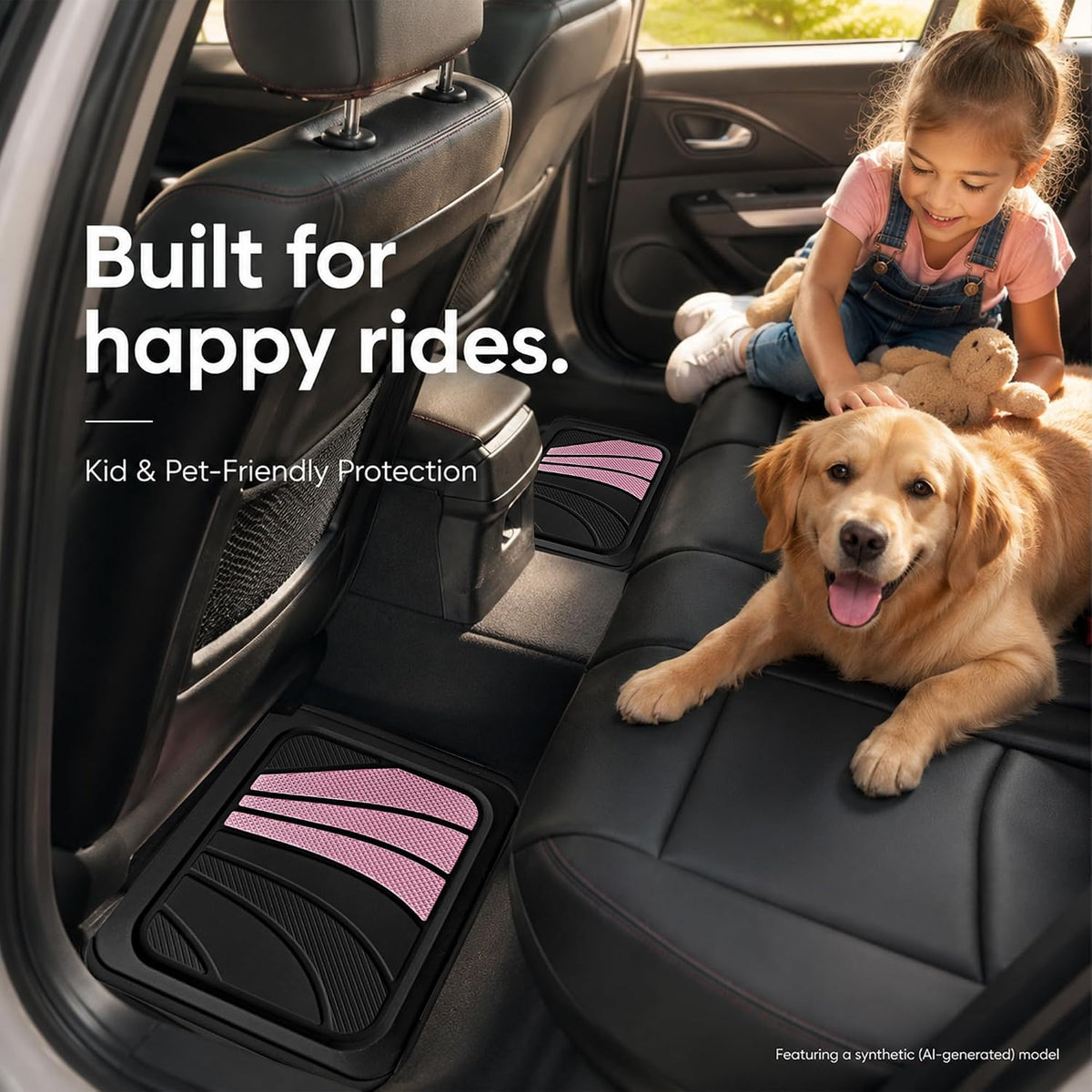 Road Comforts Car Floor Mats Full Set – Front & Rear Car Floor Mats with Aluminum Design, Anti-Slip Backing, All-Weather Protection, Trim-to-Fit Car Mats for Most Sedans, SUVs & Vans - Pink