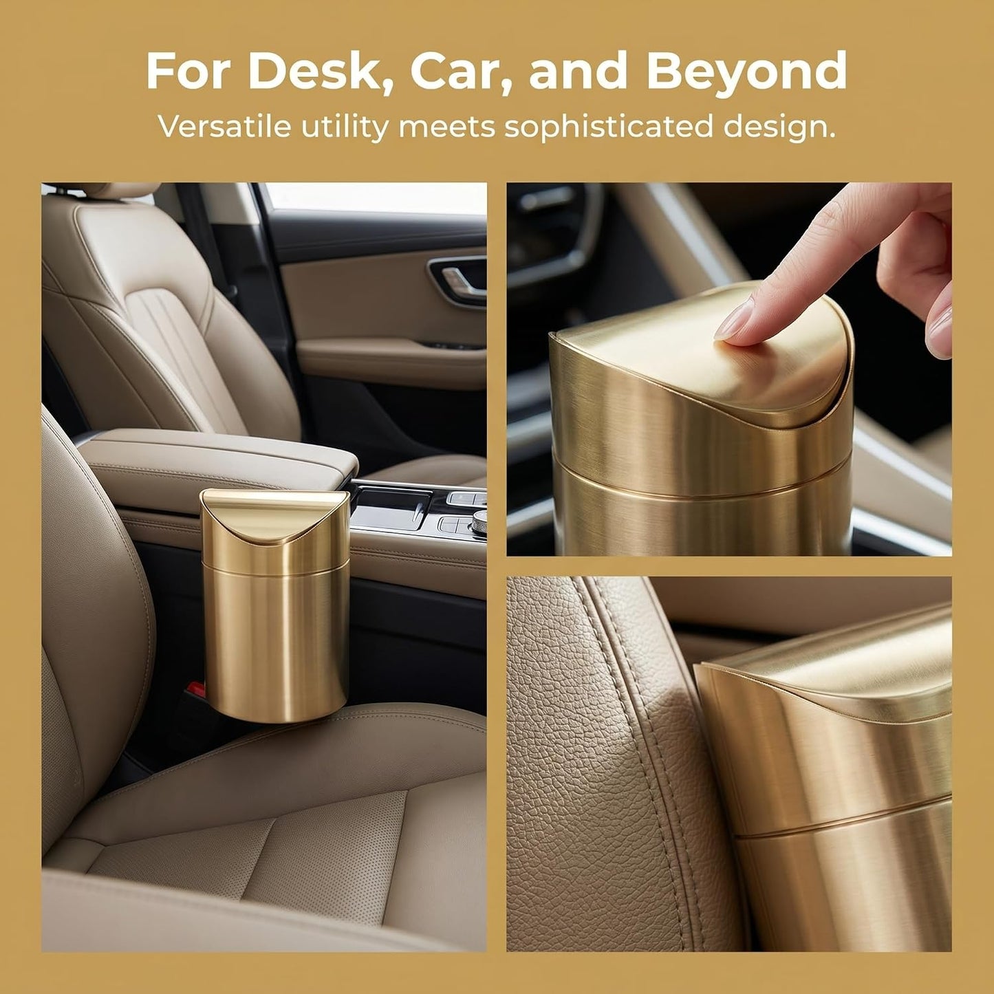 Toyvian Stainless Steel Garbage can with Lid Mini Desk Trash can for Office Bedroom Kitchen Car Small Countertop Waste Container Press Type Lid Compact Space Saving Design