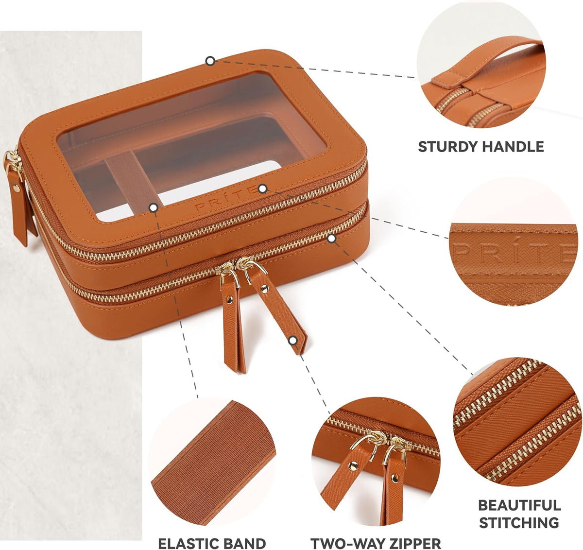 Prite Double Layer Clear Makeup Bag Travel Cosmetic Organizer for Women