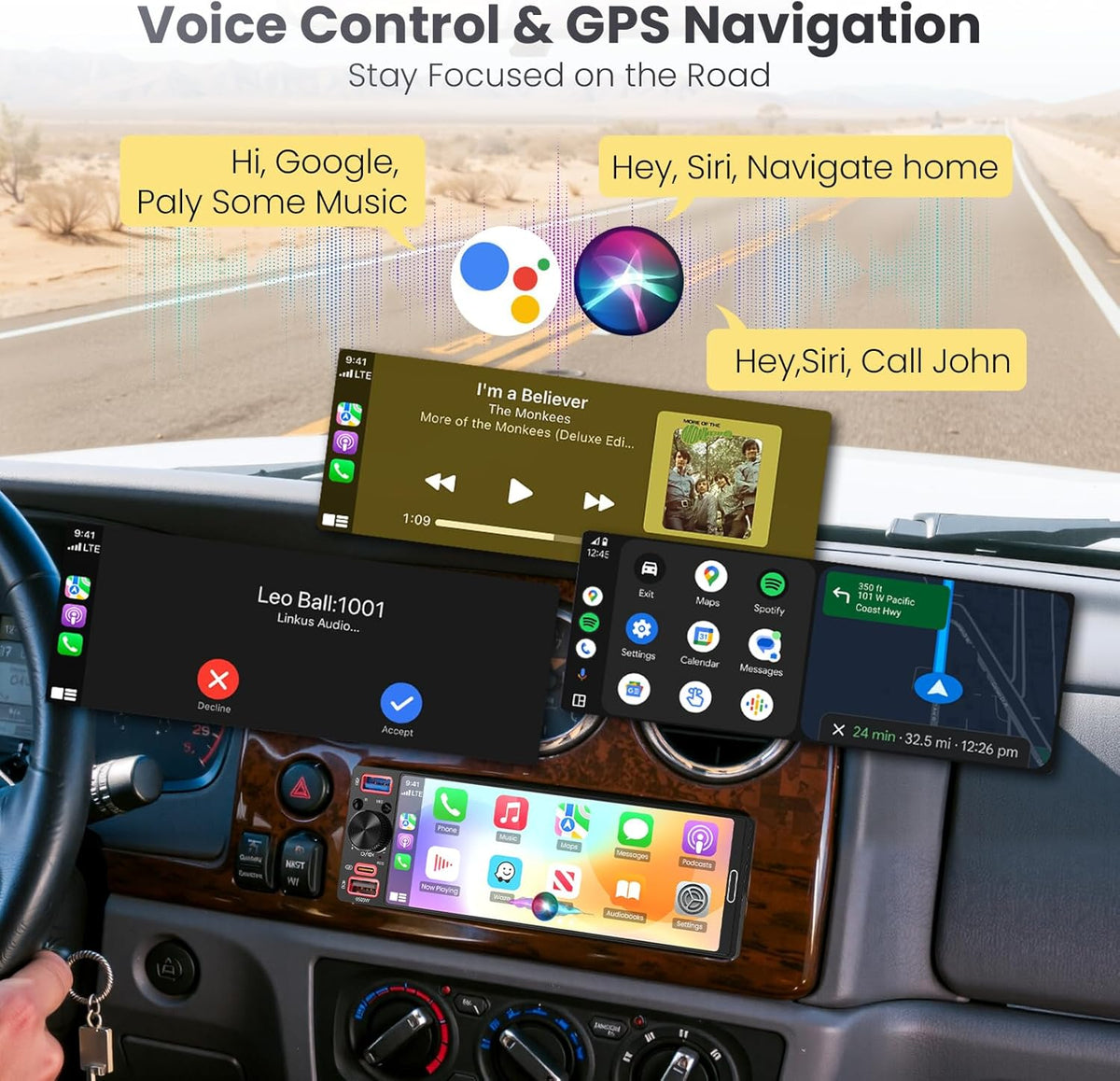 Single Din Radio Car Stereo with Apple CarPlay & Android Auto, 6.5” InCell Touchscreen Car Radio with 1080P Backup Camera, Mirror Link, Bluetooth 6.0, GPS, AM&FM, USB & Type-C Fast Charging