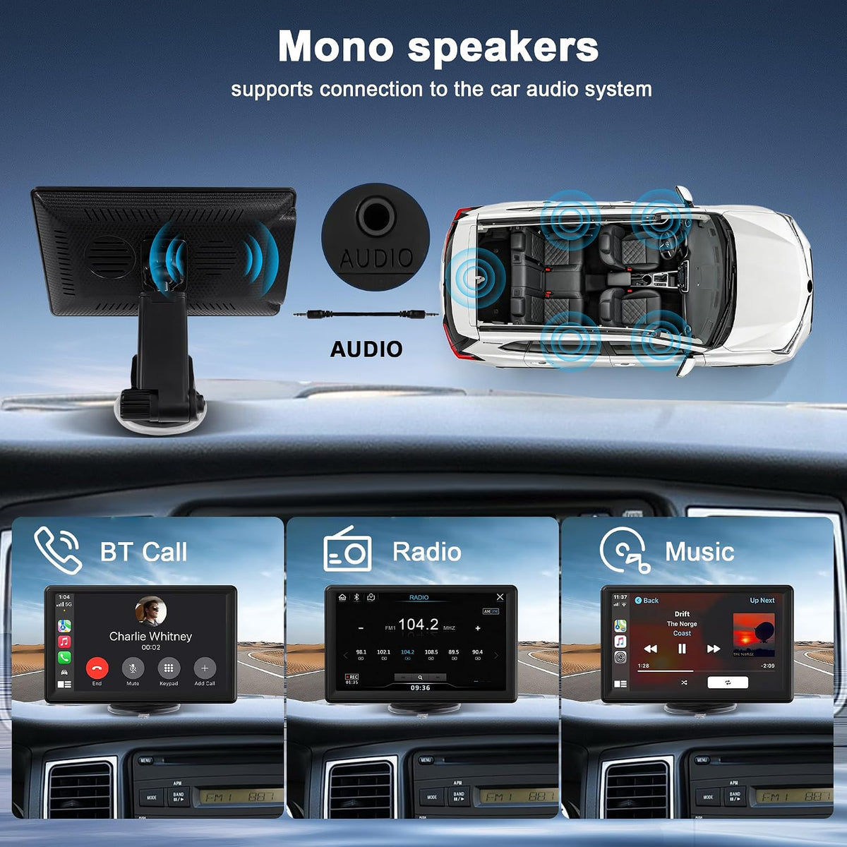 Double Din Car Radio: 7" Touch Screen Wireless Android Auto & Carplay Car Stereo Radio Support FM Radio/Bluetooth