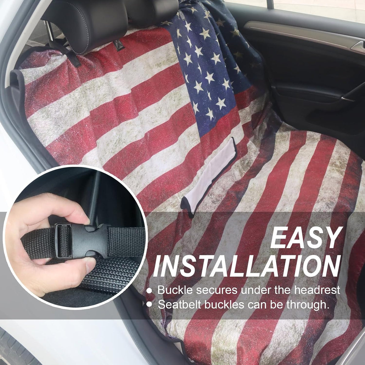 Sweat Towel Car Seat Cover Protector Front Seats for Gym Workout, Running, Swimming, Beach and Hiking, Waterproof Universal Seat Cover for Car, Trucks, Van & SUV (1, American Flag, Rear Seat)
