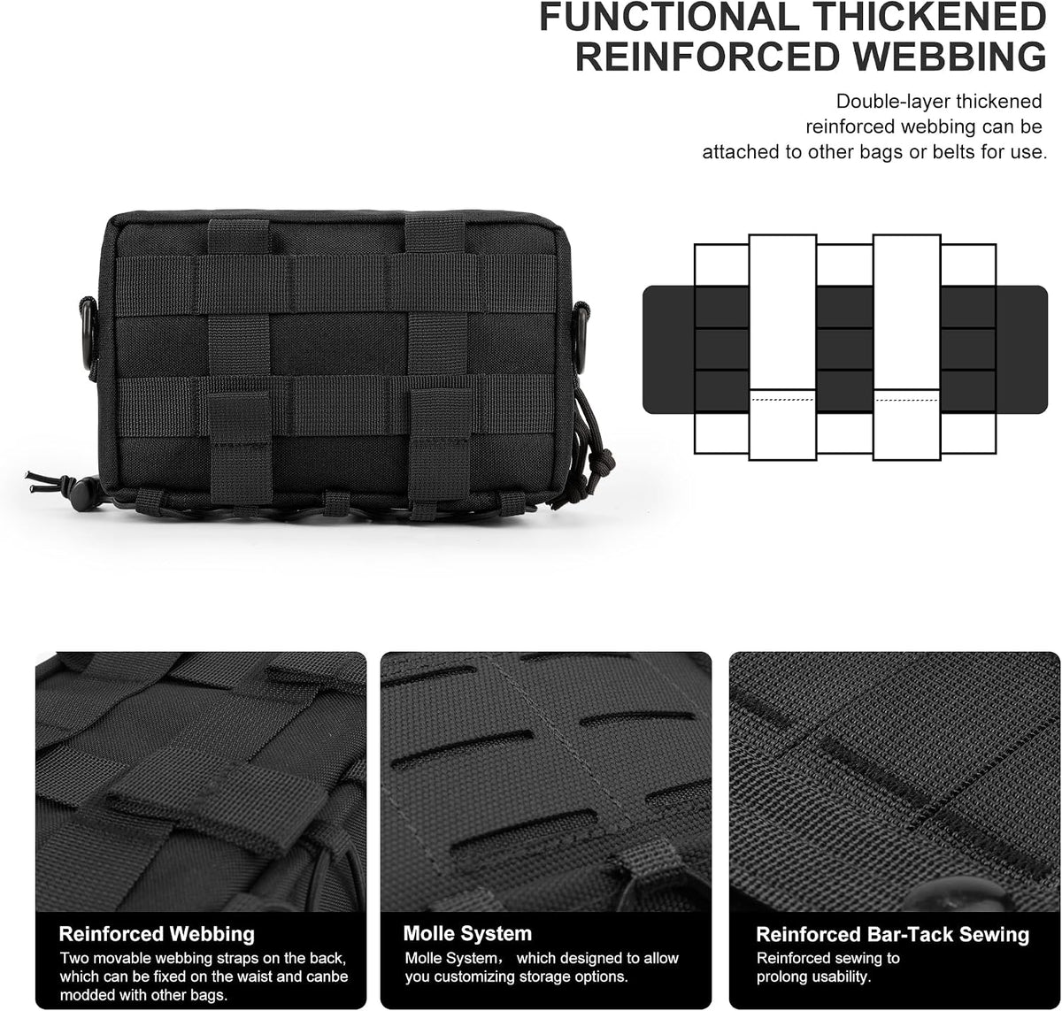 Mardingtop 600D/Cordura Tactical Molle Utility Pouch, Small Military Admin EDC Tool Organizer Bag