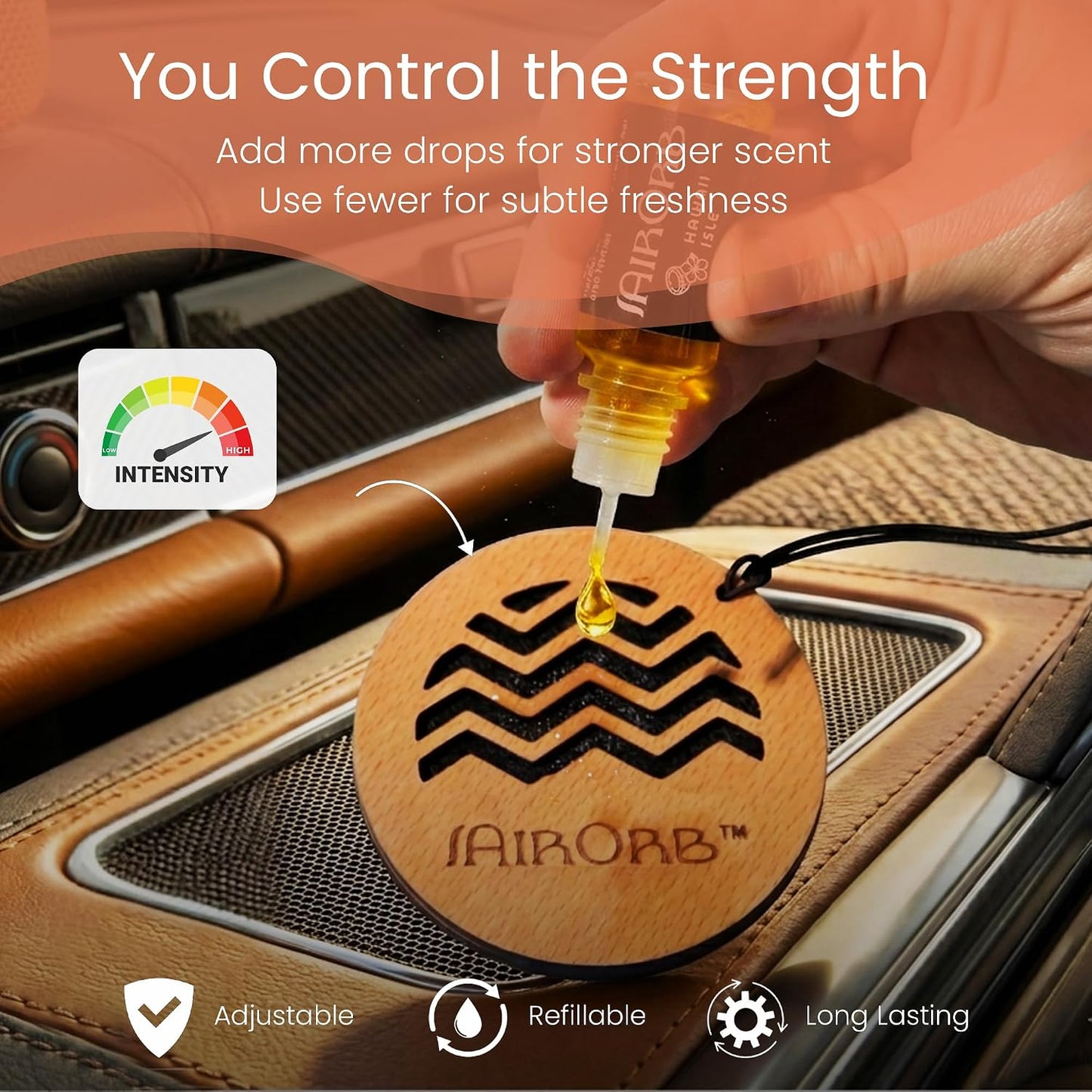 Car Air Freshener, No More Hanging Air Fresheners That Fades Quickly, Control Car Scent & Strength, Refresh Good Smells w/Long Lasting Drops from USA Made Oils Para Carro (Mango Pitaya)