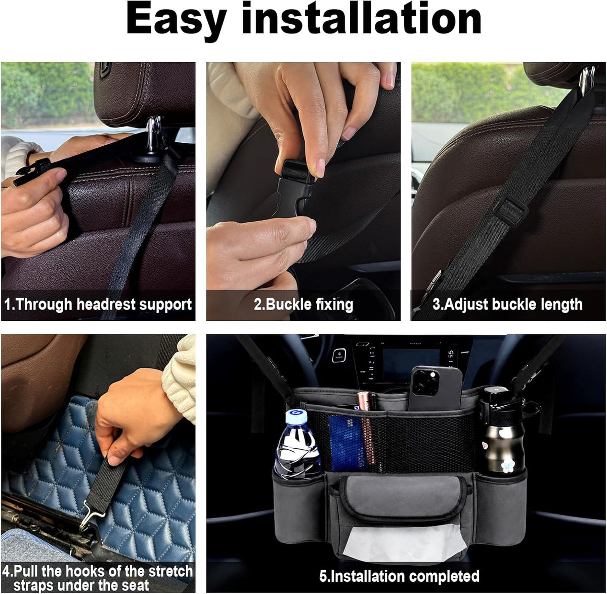 Car Handbag Holder Between Seats Suede Large Capacity Car Purse Holder Automotive Consoles, Fits Between Front Seats, Holds Wallet, Phone & Essentials (Grey)