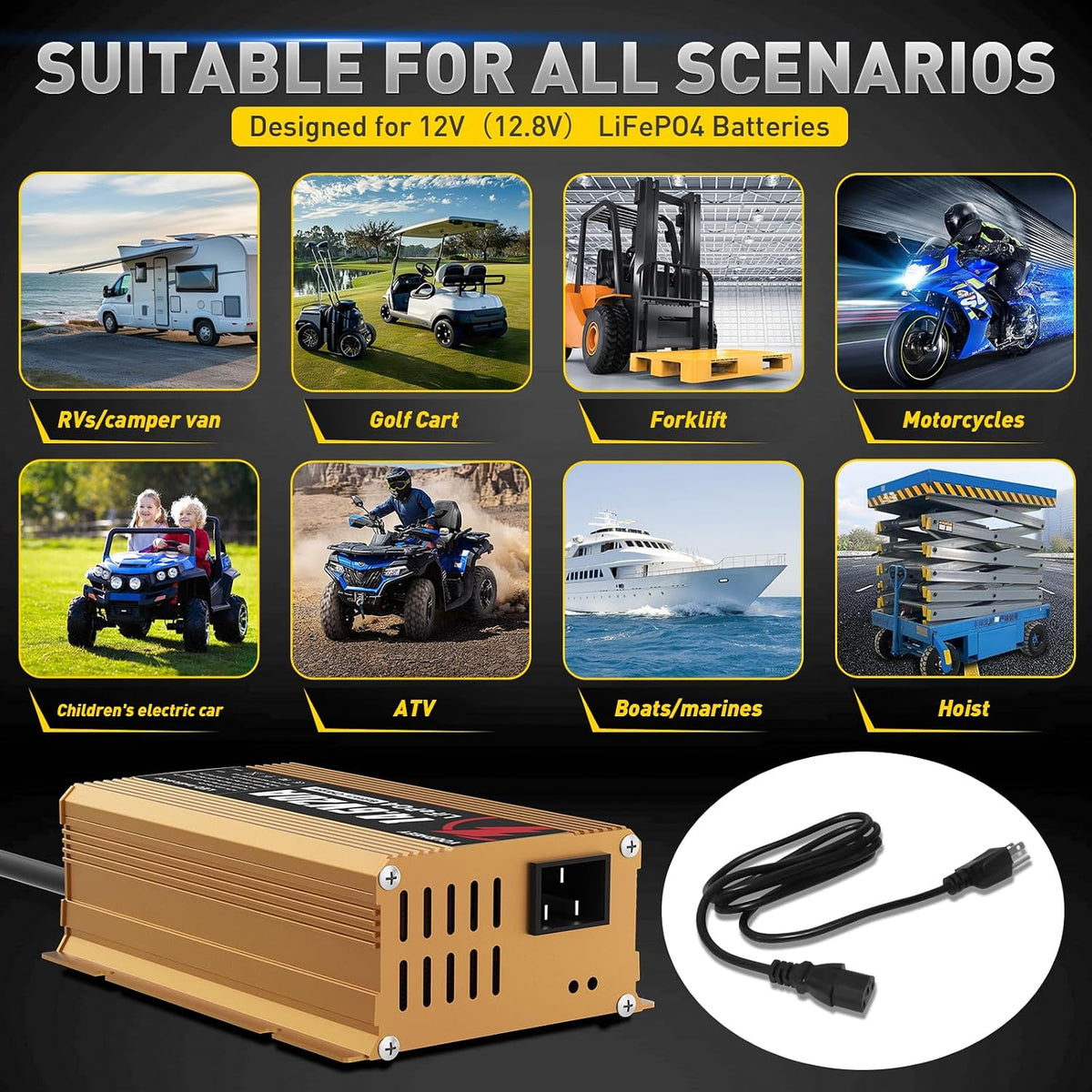 12V 20A Lithium Battery Charger, 14.6V LiFePO4 Charger & 0V Activation